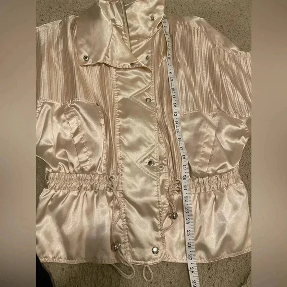 Lavon by Cheerful Corp Satin Cream 80s Bomber Jacket - Picture 8 of 14